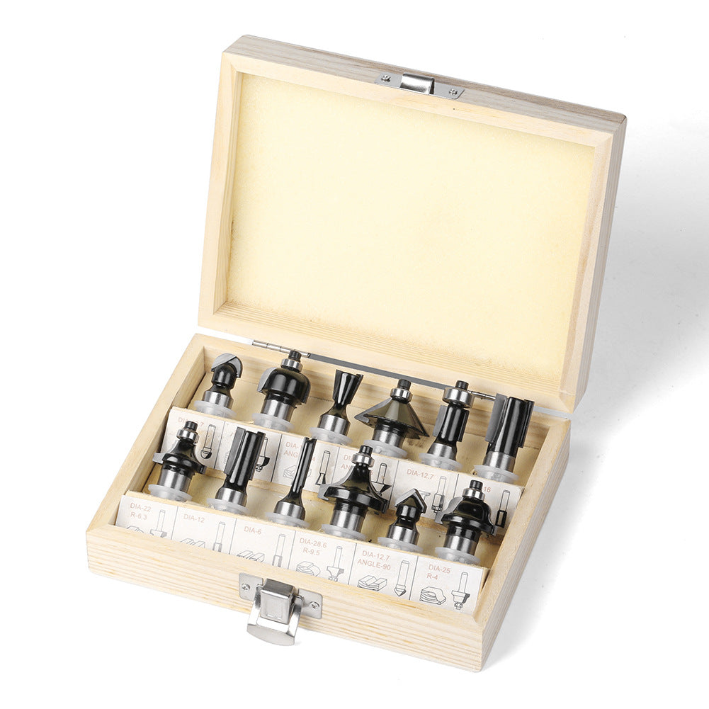 12-Piece set of 1/2 handle woodworking milling cutter set, black woodworking engraving machine/bakelite milling/trimming machine, cutter head set