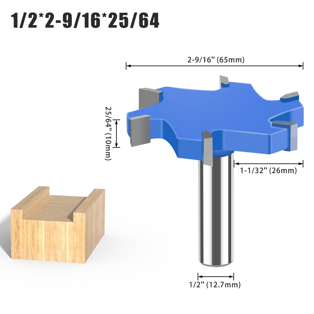 6-Tooth four-tooth T-shaped knife 1/2 handle 12mm handle woodworking tool lengthened T-shaped cutter slotted milling cutter T-shaped tenon cutter