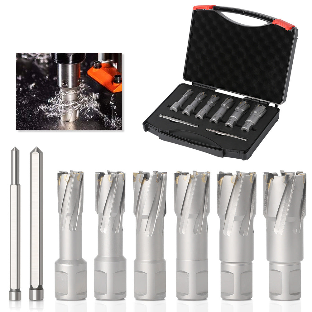 6-Piece set of hollow drill bits, magnetic drill bits, coring bits, carbide drill steel plate hole opener