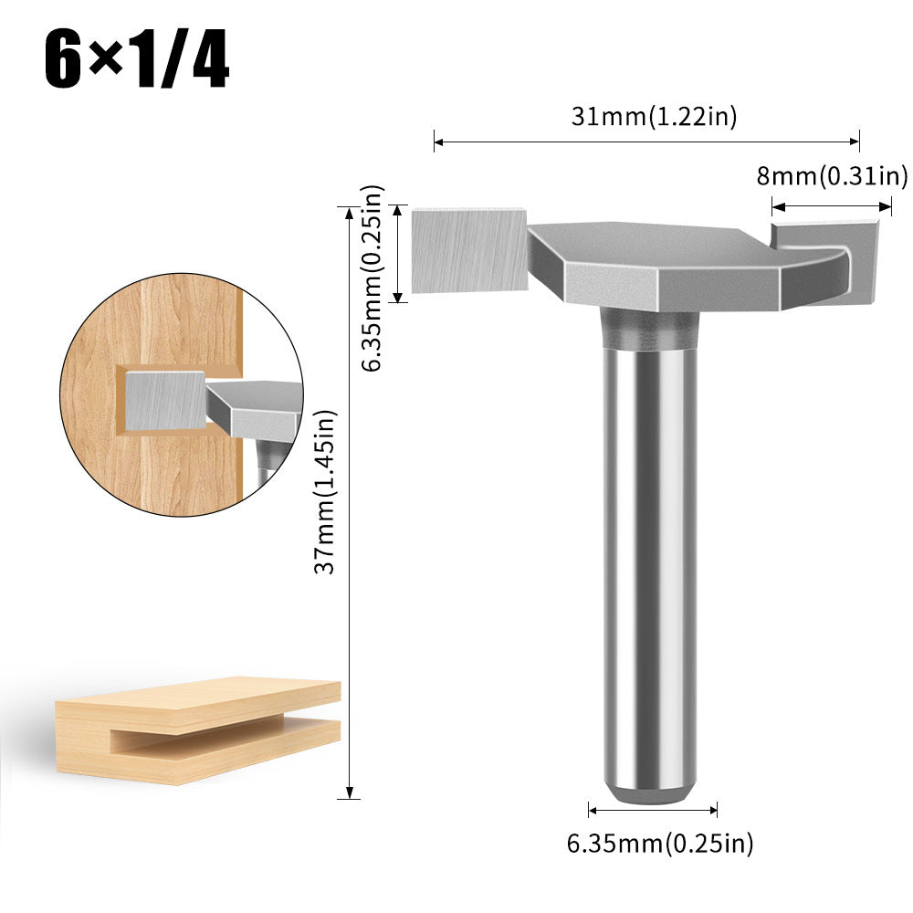 6 handle 12 handle T-shaped knife Slotted knife Alloy slotting cutter head Woodworking milling cutter Tungsten steel cutter head Woodworking slotting knife