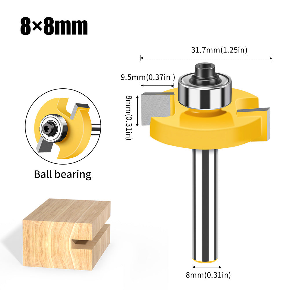 8 Handle Double Edge Ball T-Knife Bearing Slotting Knife Inch Woodworking Milling Kit T-Slotted Knife
