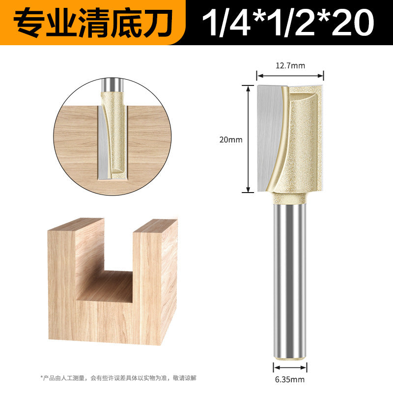 Professional grade bottom cleaning knife 1/4 handle 1/2 handle slotting knife flat bottom knife trimming machine engraving machine milling cutter complete specifications