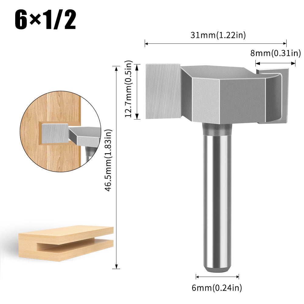 6 handle 12 handle T-shaped knife Slotted knife Alloy slotting cutter head Woodworking milling cutter Tungsten steel cutter head Woodworking slotting knife
