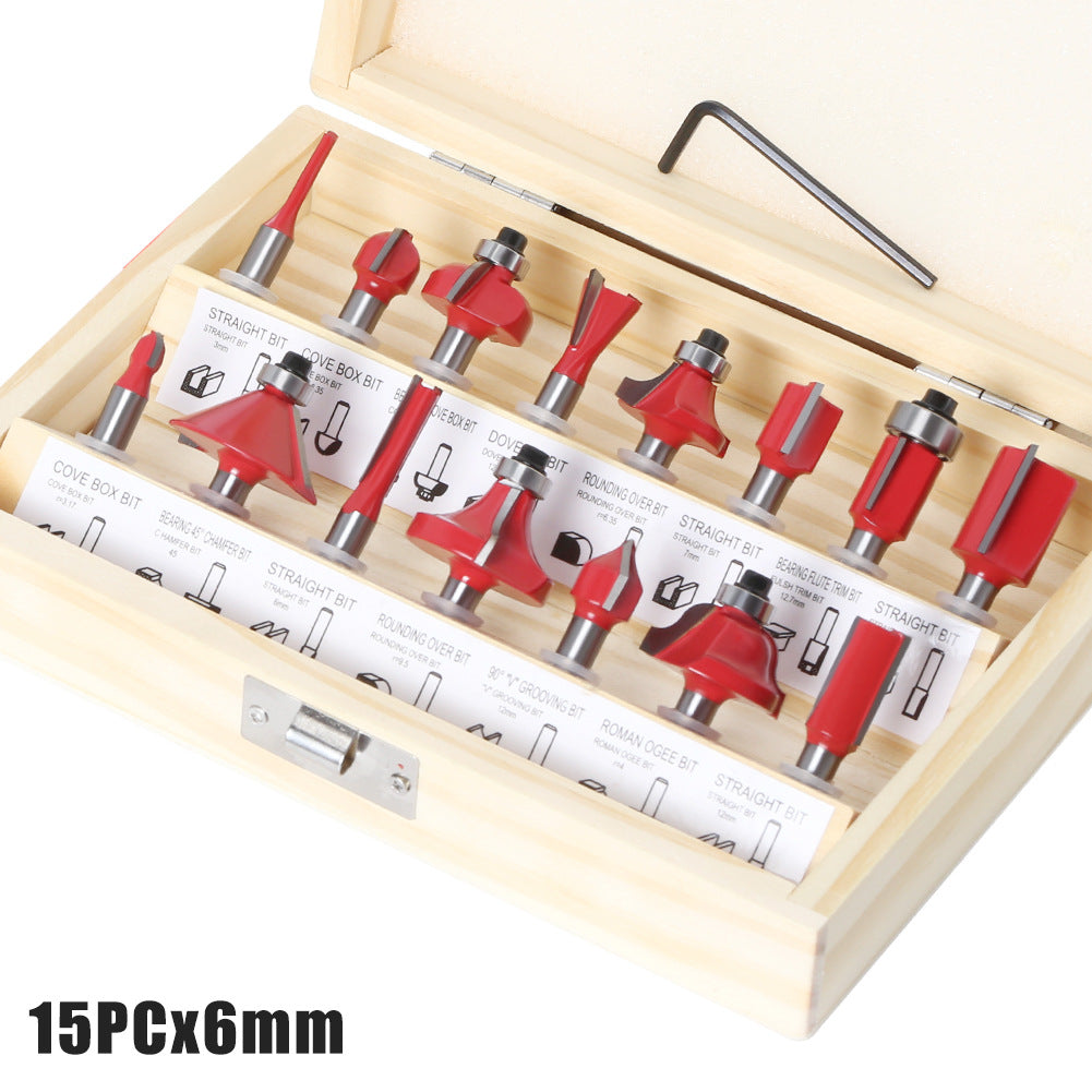 15-piece set 1/4 handle 1/2 handle 8 handle 6 handle woodworking milling cutter set 12-piece set woodworking slotting milling cutter