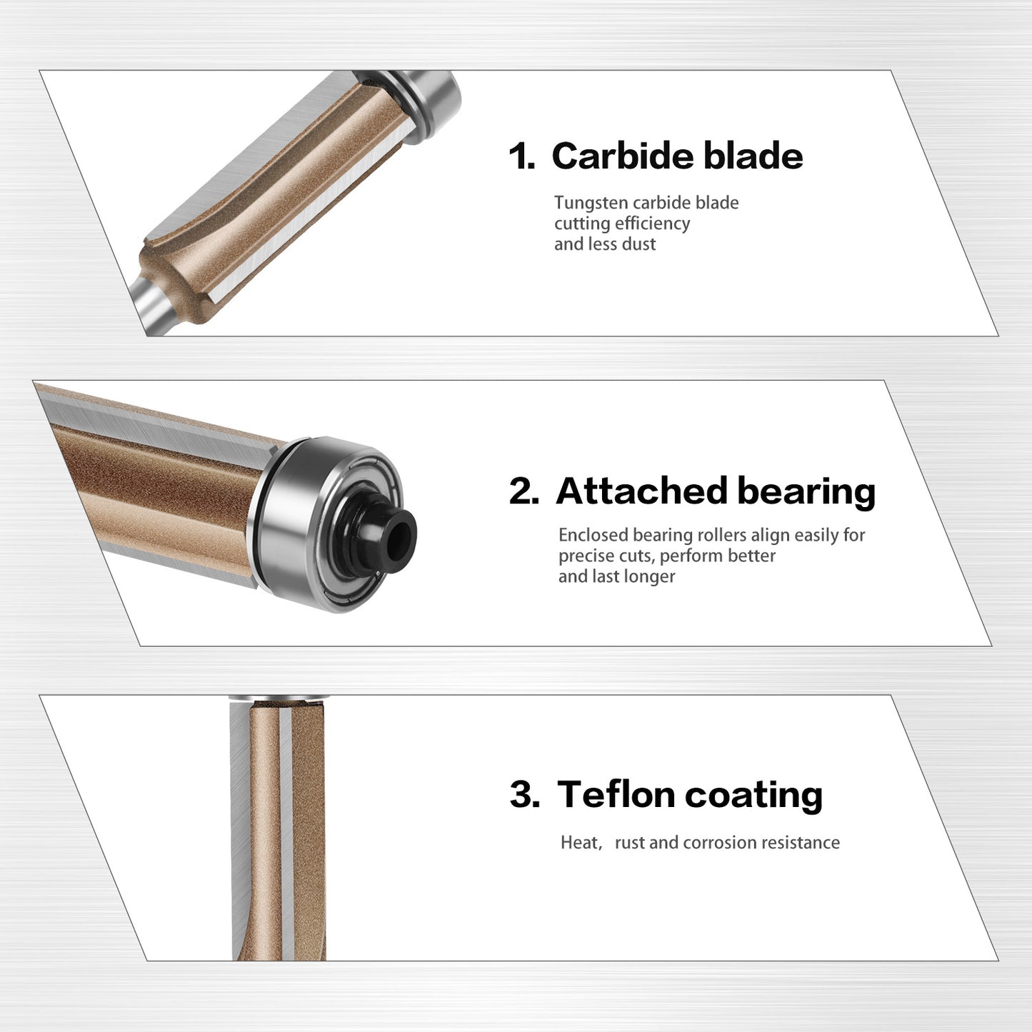 Professional grade three-blade bearing trimming knife 6.35 handle, professional grade woodworking milling cutter inch alloy trimming knife