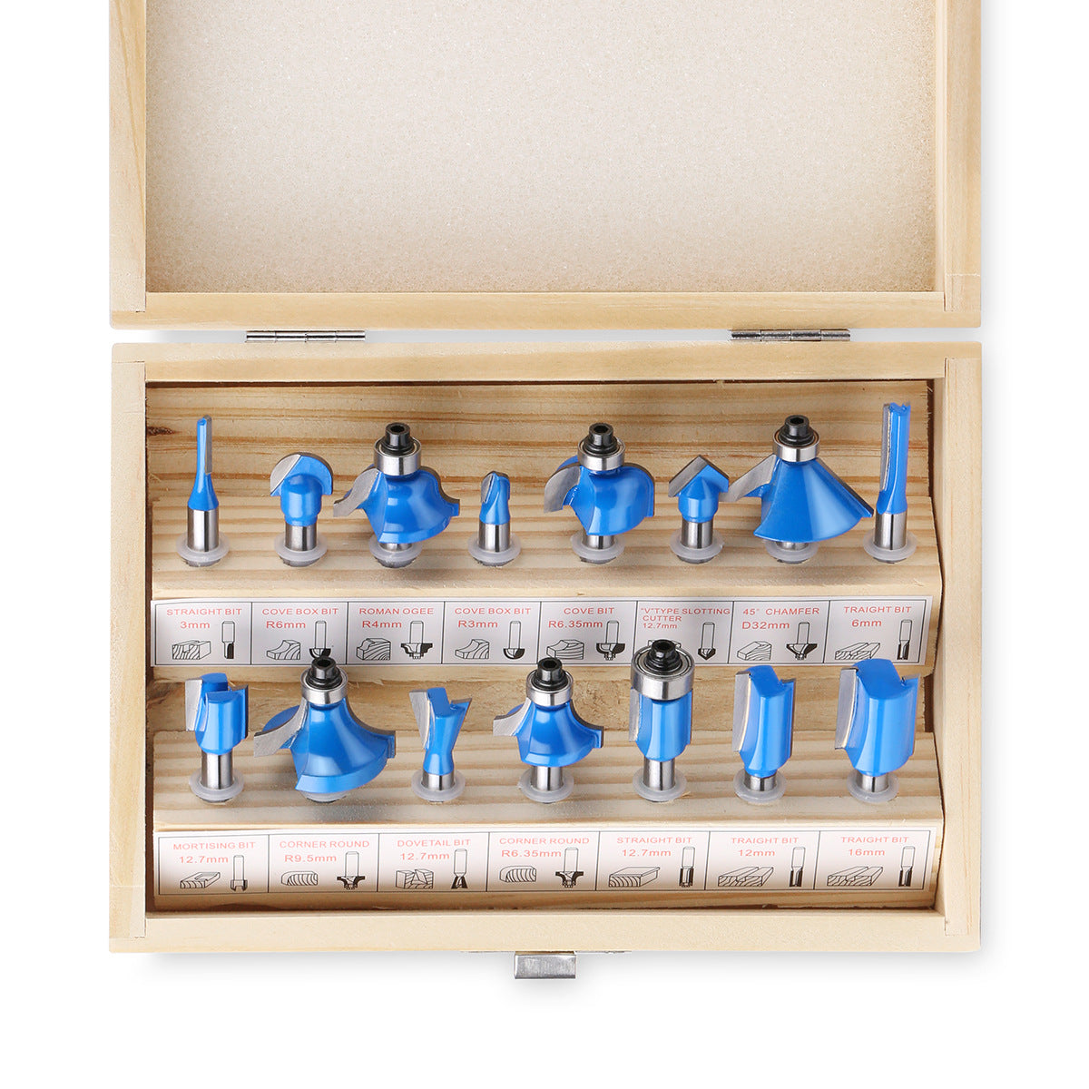 15-Piece set of 1/4 handle woodworking milling cutter set, trimming machine, engraving machine, cutter head, trimming, chamfering and slotting knife