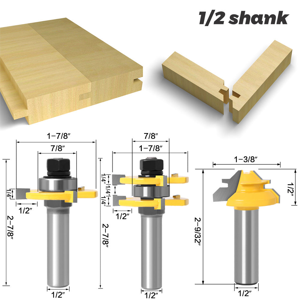 3-piece set of 45-degree mortise knife + 3-tooth T-shaped mortise knife 1/2 handle 12mm handle puzzle knife floor knife mortise knife