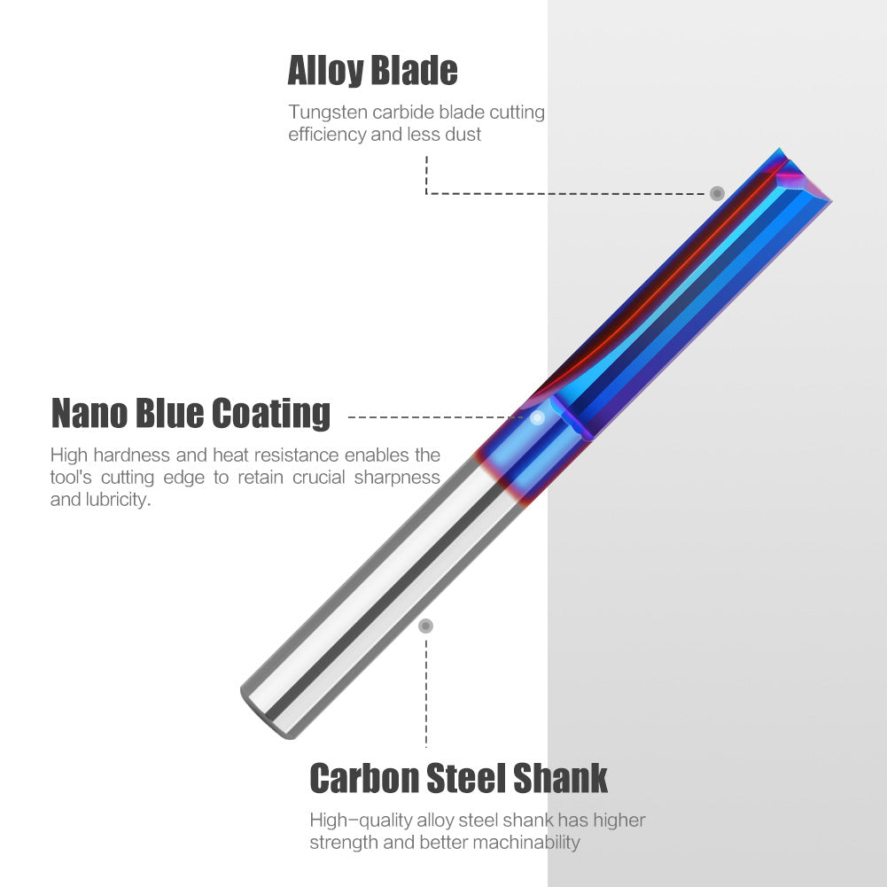 2-Blade Straight Knife Straight Groove Top Spin Blue Nano Woodworking Slotting Straight Knife Integral Alloy Woodworking Milling Cutter