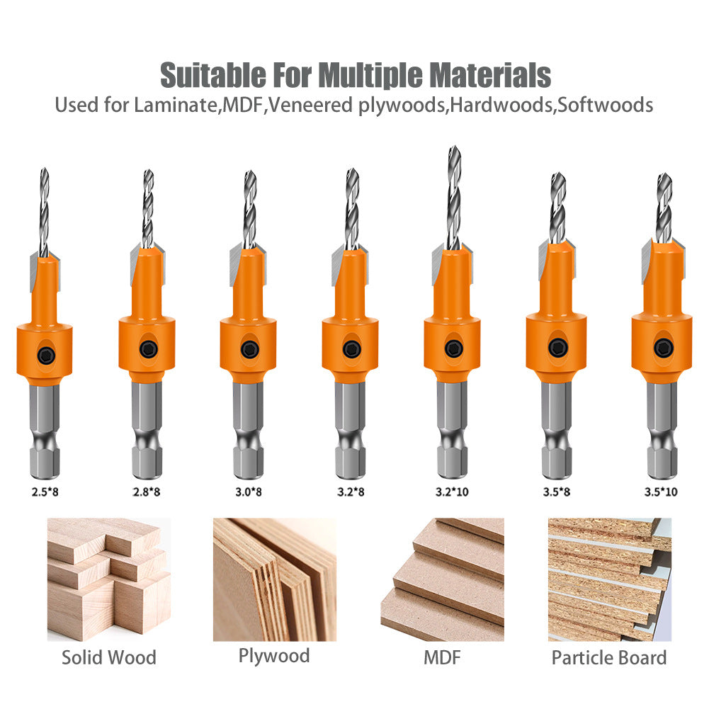 Hexagonal shank woodworking drill countersunk drill hidden screw hole double edge punching countersunk drill high speed steel woodworking drill