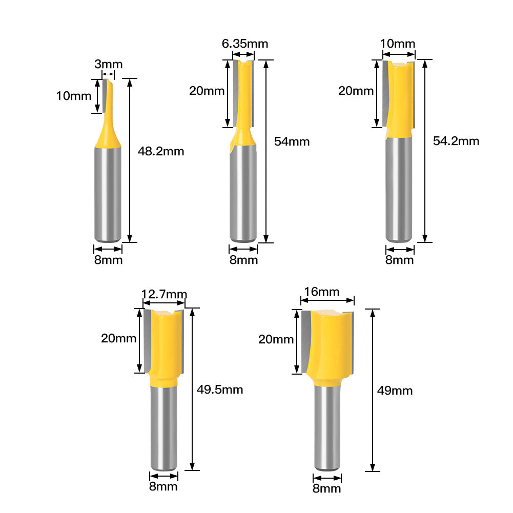 5-Piece set of 8 handle slotted straight knife woodworking double blade straight knife engraving woodworking milling cutter trimming machine cutter head 8 handle cutter head