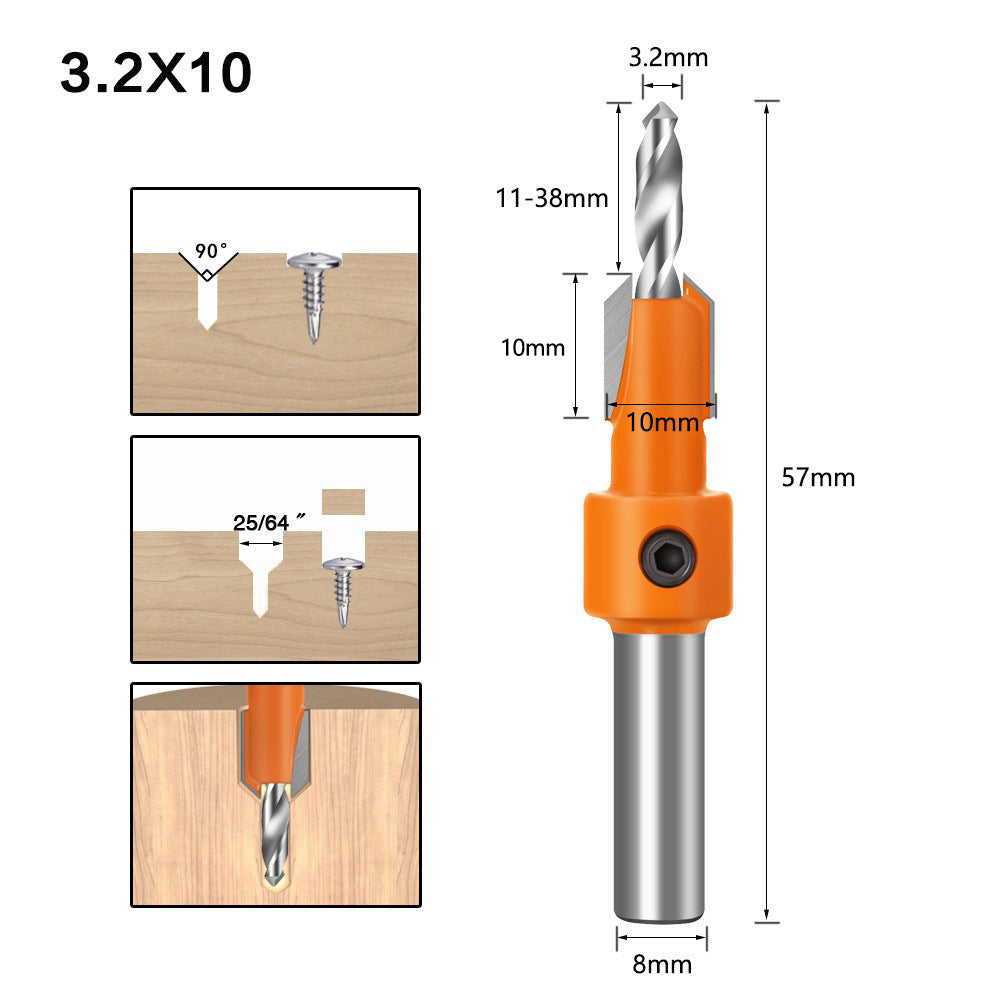 Woodworking Sink Hole Drilling Taper Hole Drilling Alloy Head Screw Step Drilling Wood Self-Tapping Screw Installation Step Drilling