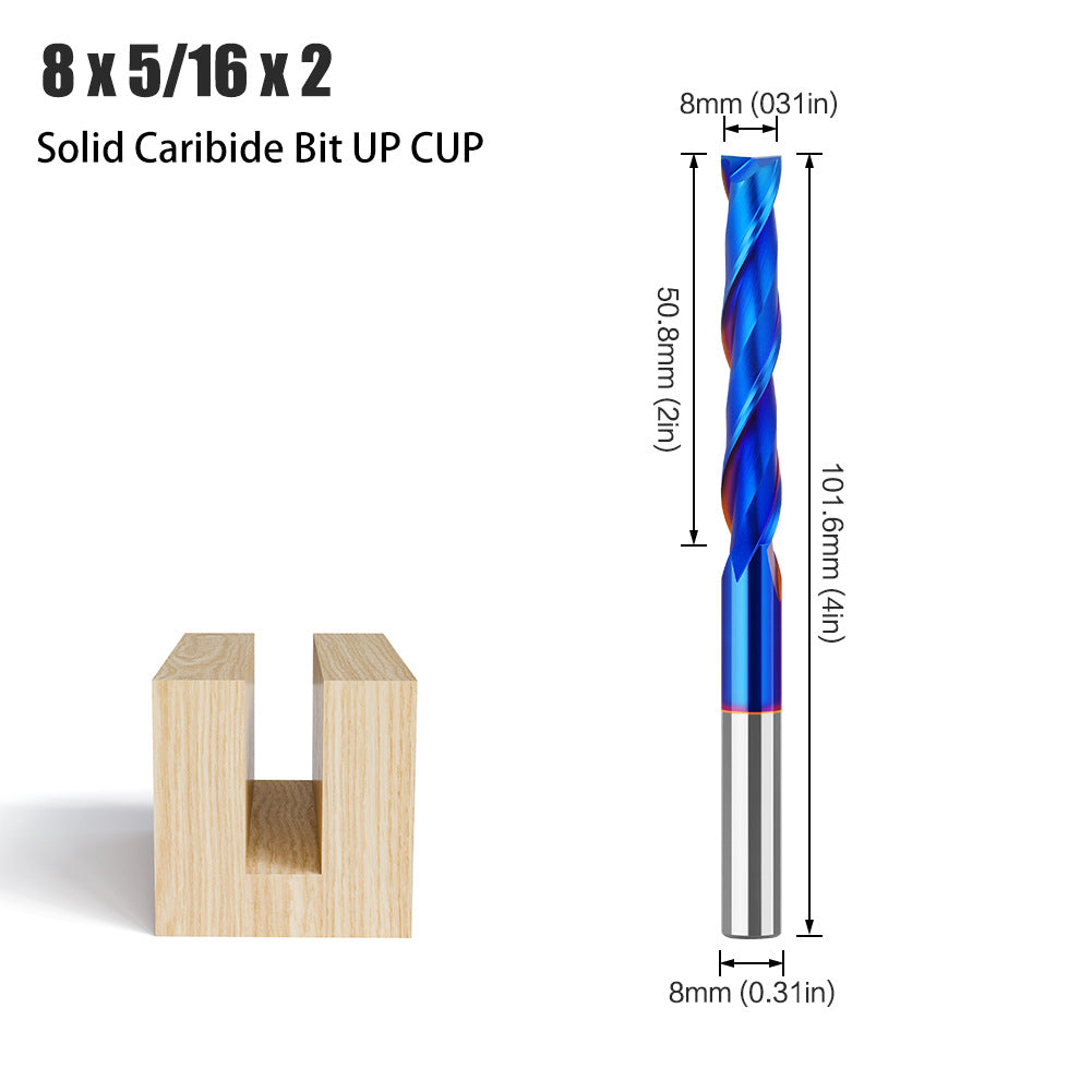 8-Handle straight knife composite integral alloy blue-plated slotting knife top-spin bottom-spin trimming knife carbide woodworking milling cutter