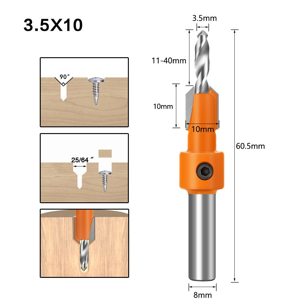 Woodworking Sink Hole Drilling Taper Hole Drilling Alloy Head Screw Step Drilling Wood Self-Tapping Screw Installation Step Drilling