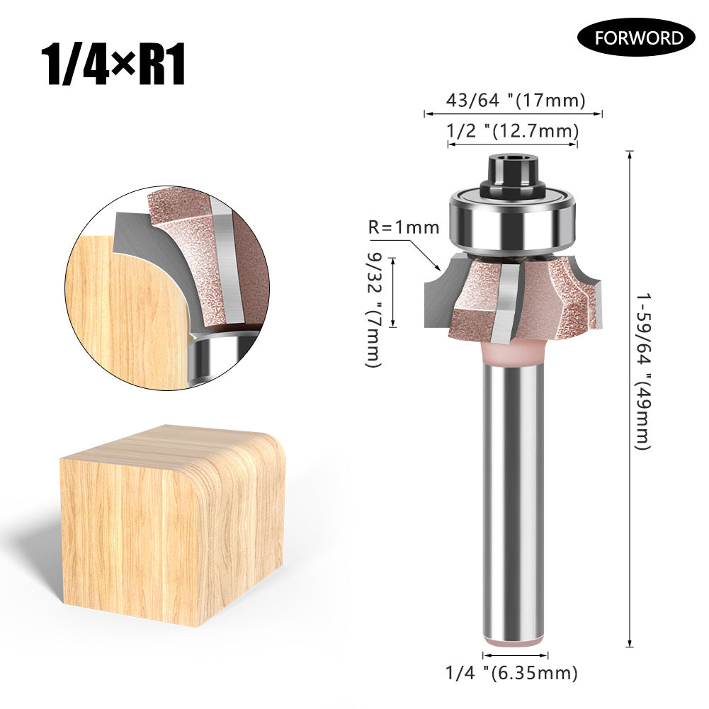 1/4 shank four-blade positive and reverse edge banding knife rounded corner knife arc trimming knife woodworking chamfering knife