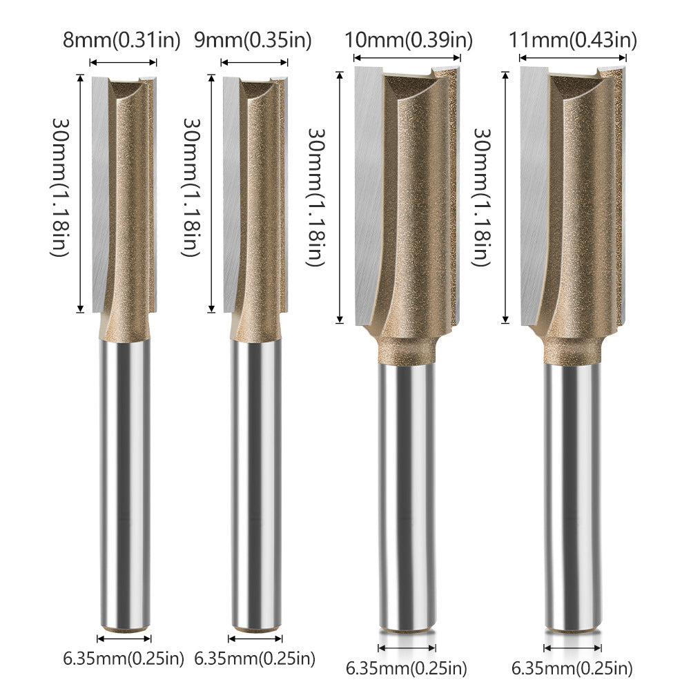 20-Piece set of 1/4 handle professional grade alloy double-edged straight knife slotting knife woodworking milling cutter grooving knife trimming machine engraving