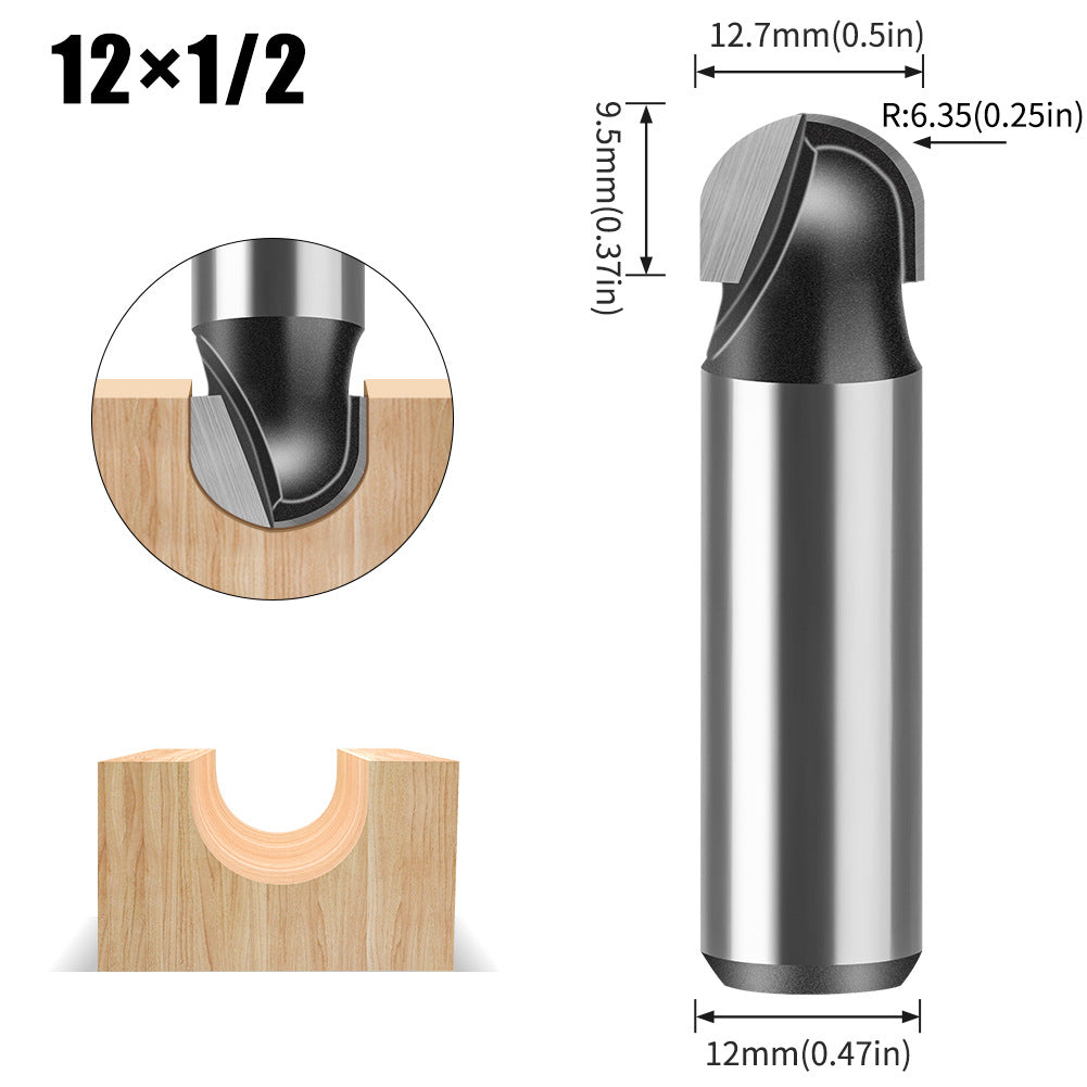 6 handle 12 handle slotting knife bottom digging knife woodworking round bottom knife, engraving machine, trimming machine knife head round bottom trimming milling cutter