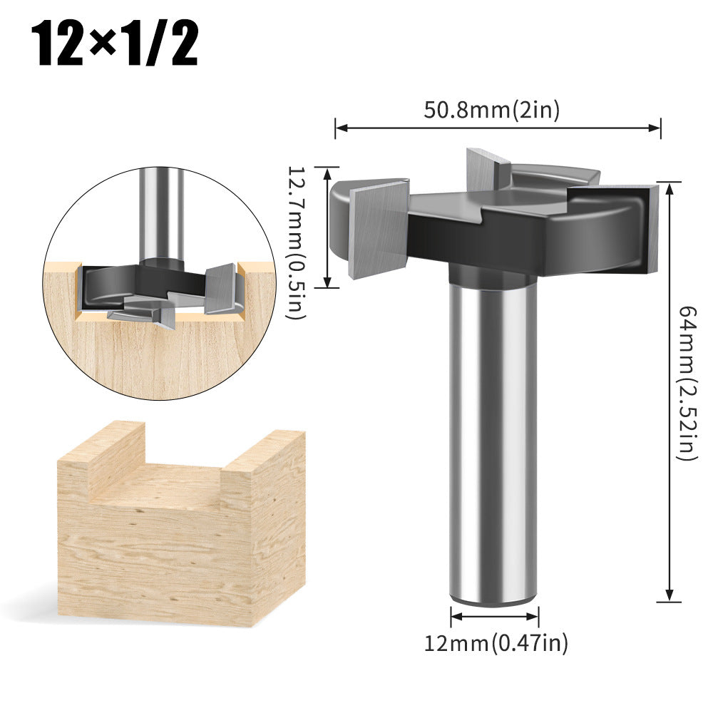 Three-blade T-slotting cutter T-type mortise and tenon cutter engraving machine trimming machine cutter head, woodworking milling cutter alloy notch cutter