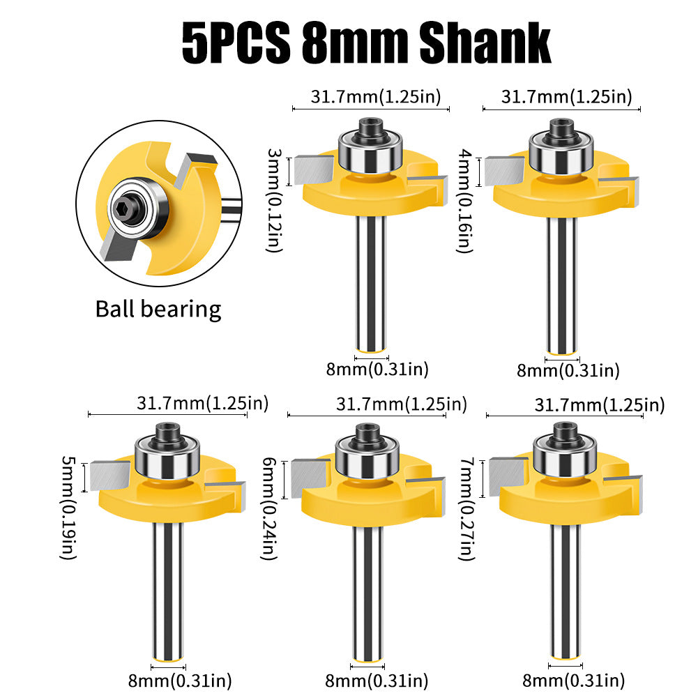 8 Handle Double Edge Ball T-Knife Bearing Slotting Knife Inch Woodworking Milling Kit T-Slotted Knife