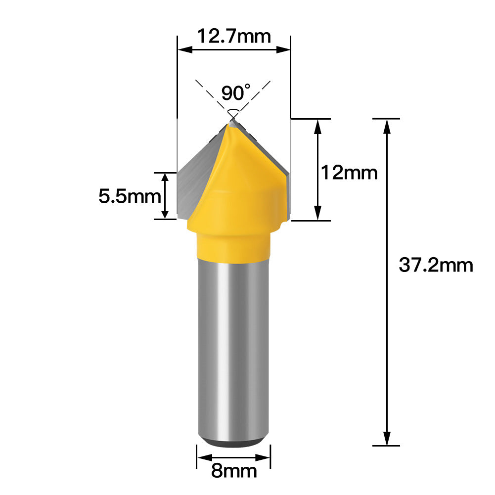 8 handle 90 degree V knife woodworking milling cutter trimming machine cutter head aluminum plastic plate slotting integrated wall folding knife
