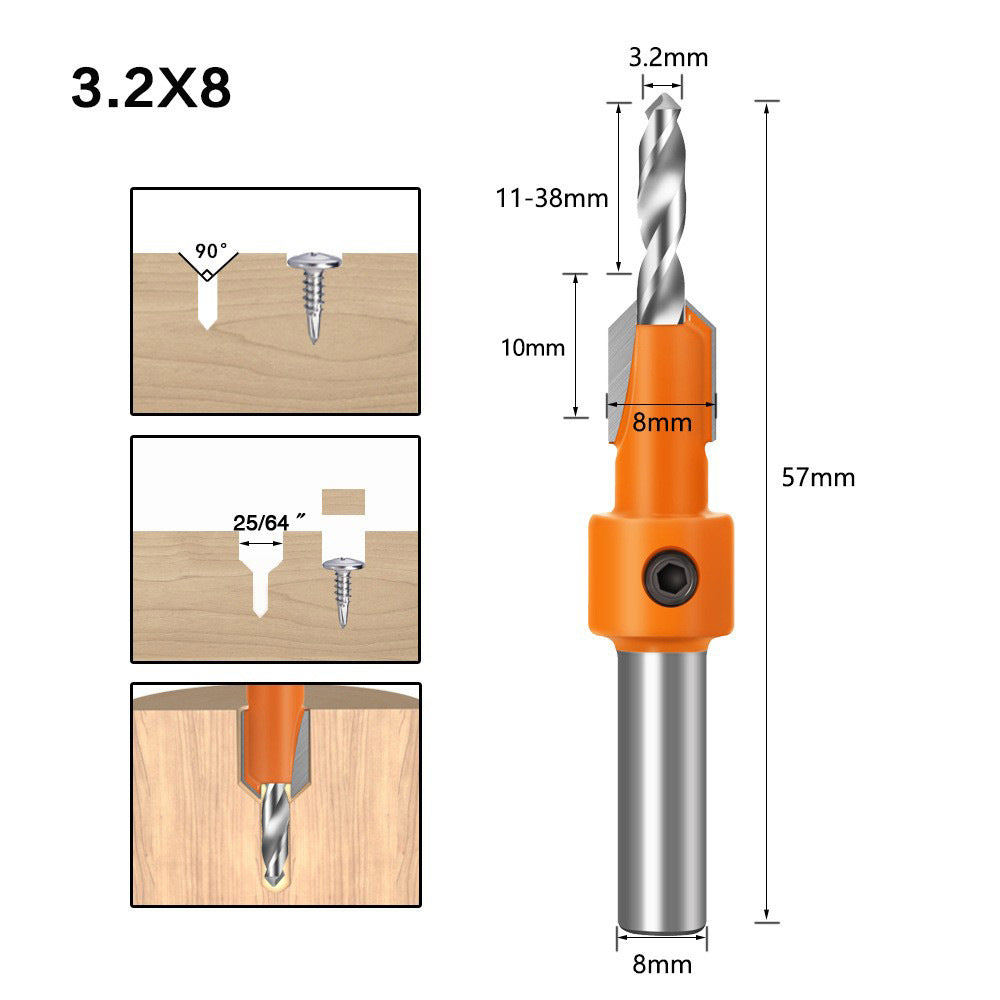 Woodworking Sink Hole Drilling Taper Hole Drilling Alloy Head Screw Step Drilling Wood Self-Tapping Screw Installation Step Drilling