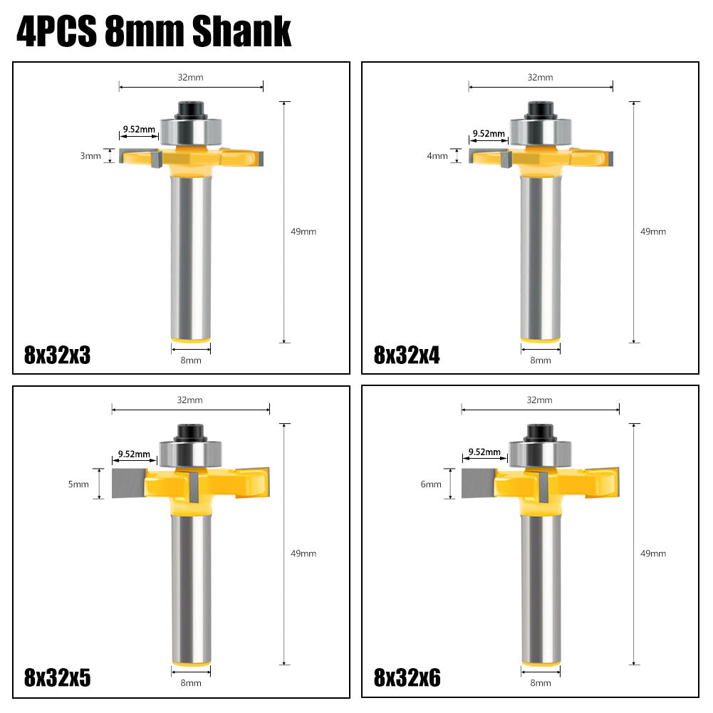 4-Edge ball T-knife 8 handle woodworking milling cutter slotting cutter notch cutter alloy cutter head trimming machine cutter head