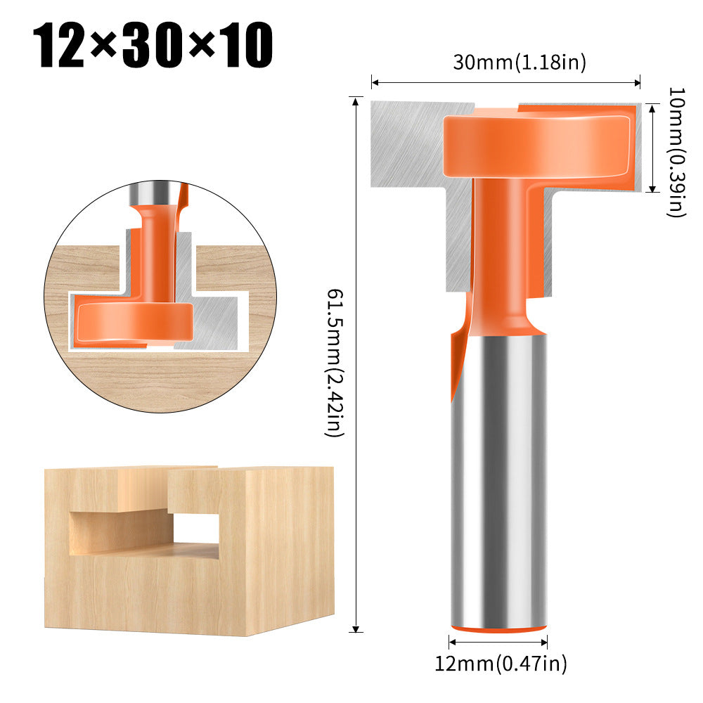 Three-edged straight-edge T-knife 12 handles, woodworking engraving milling cutter, notch cutter, four-edged slotting cutter, woodworking milling cutter