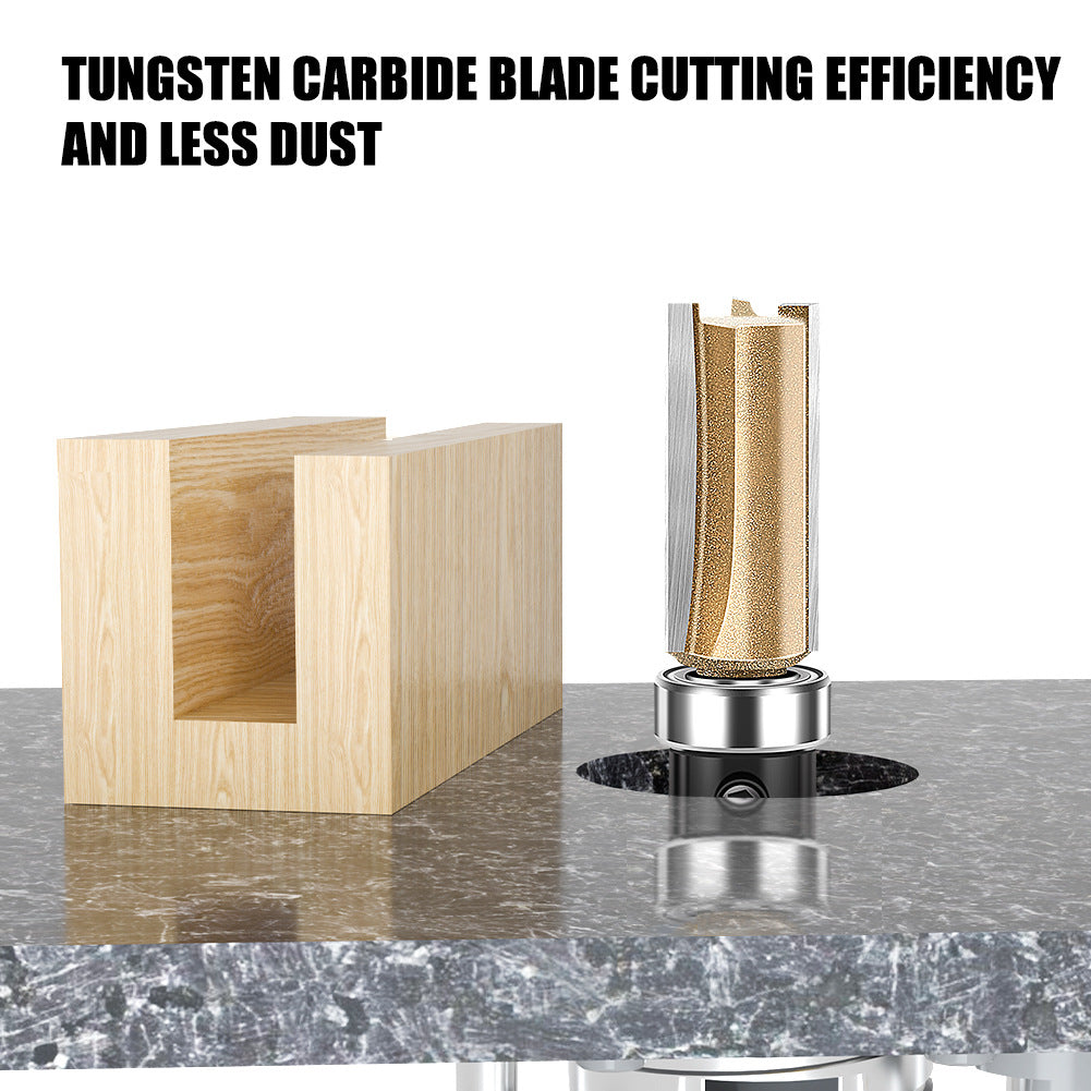 Professional grade three-edged bearing straight knife 1/4 handle trimming knife slotting diameter 12.7 diameter engraving machine woodworking milling cutter head