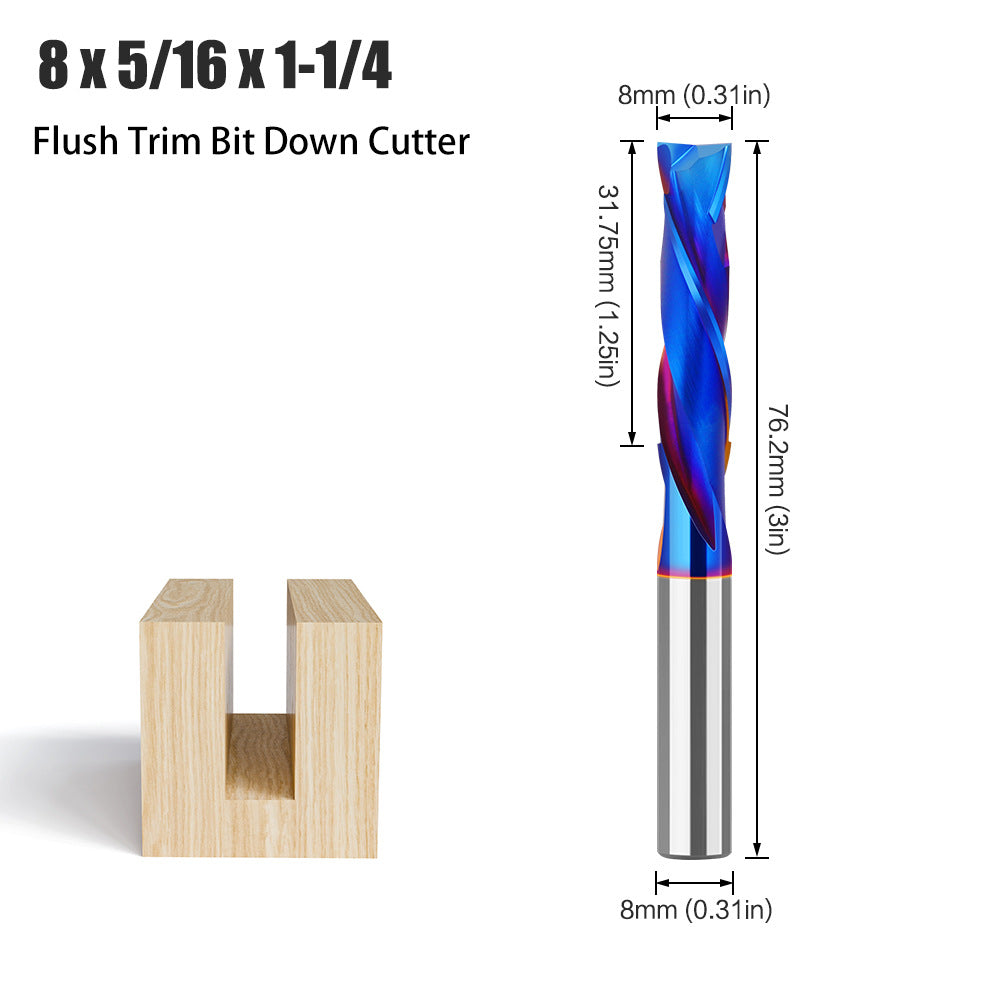 8-Handle straight knife composite integral alloy blue-plated slotting knife top-spin bottom-spin trimming knife carbide woodworking milling cutter
