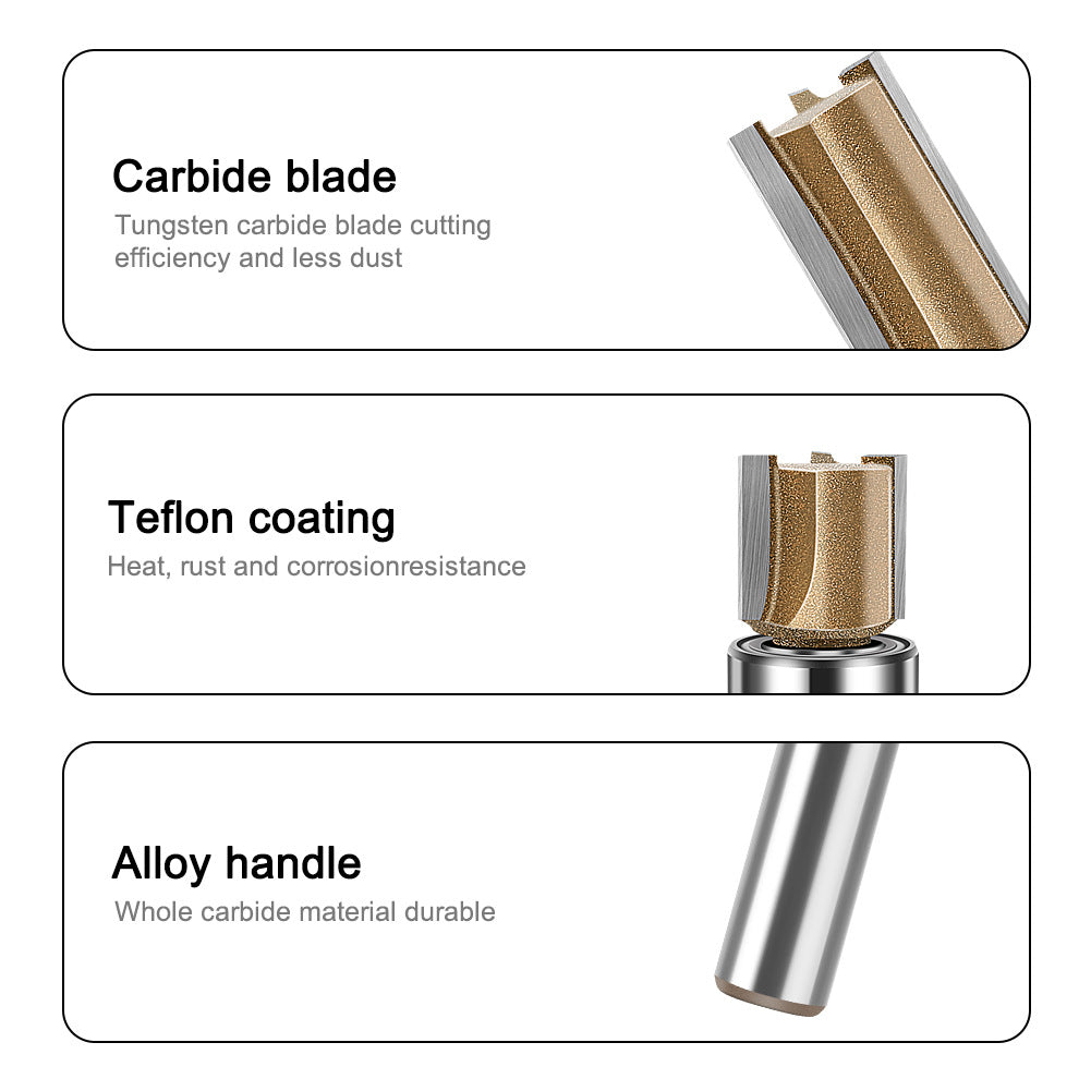 Professional grade three-edged bearing straight knife 1/4 handle trimming knife slotting diameter 12.7 diameter engraving machine woodworking milling cutter head