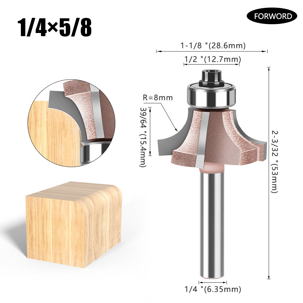 1/4 shank four-blade positive and reverse edge banding knife rounded corner knife arc trimming knife woodworking chamfering knife