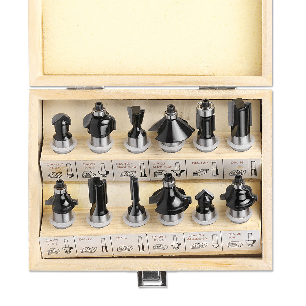 12-Piece set of 1/2 handle woodworking milling cutter set, black woodworking engraving machine/bakelite milling/trimming machine, cutter head set