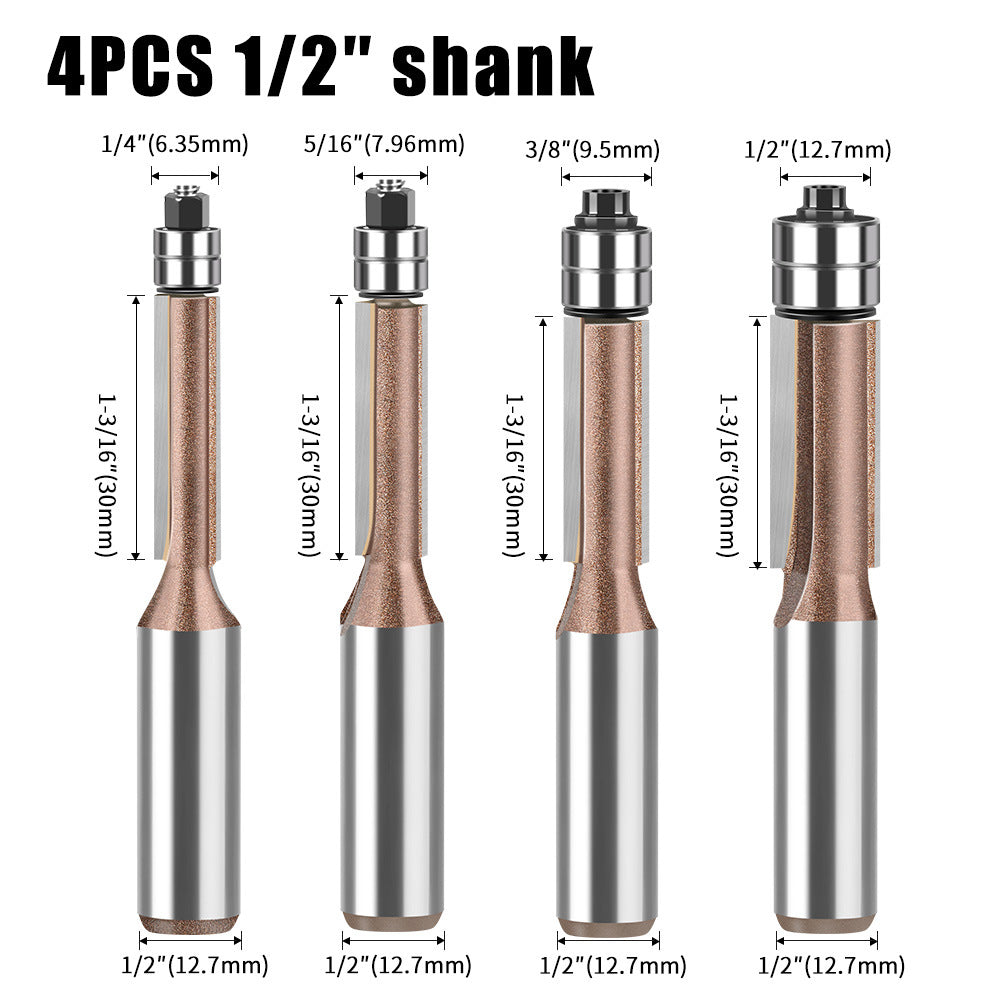 Professional grade 1/2 shank head double bearing trimming knife tungsten steel imitation woodworking milling cutter trimming alloy blade bearing