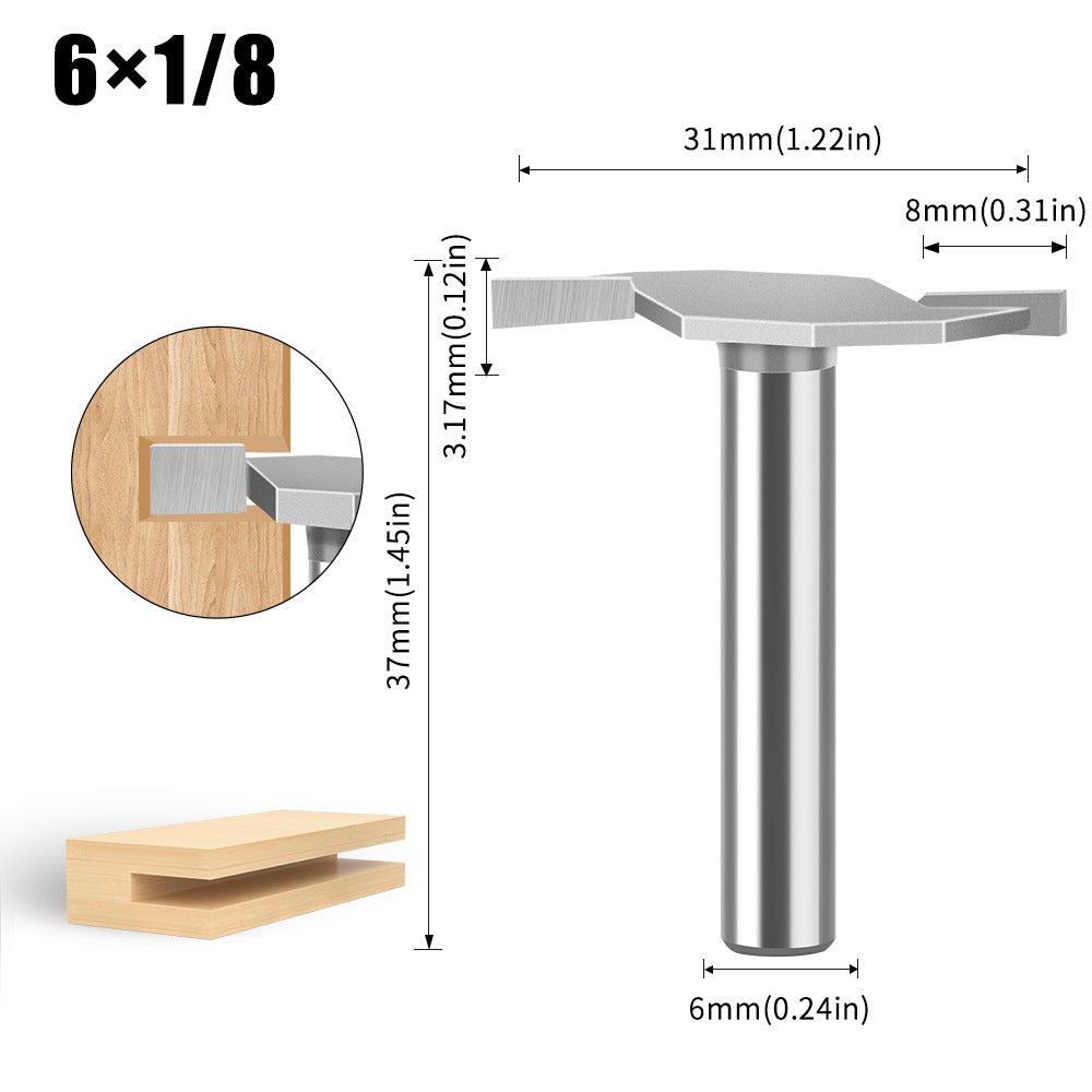 6 handle 12 handle T-shaped knife Slotted knife Alloy slotting cutter head Woodworking milling cutter Tungsten steel cutter head Woodworking slotting knife