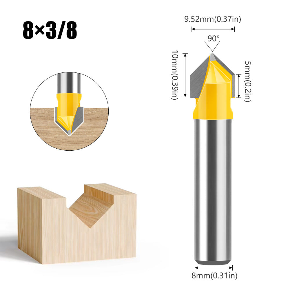 90 degree V-shaped knife 8 handle woodworking milling cutter v-slot trimming machine cutter head Aluminum plastic plate slotting integrated wall folding cutter head