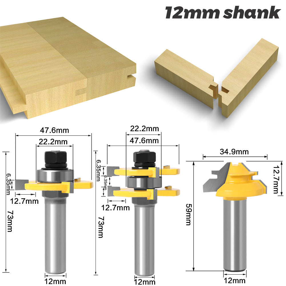 3-piece set of 45-degree mortise knife + 3-tooth T-shaped mortise knife 1/2 handle 12mm handle puzzle knife floor knife mortise knife