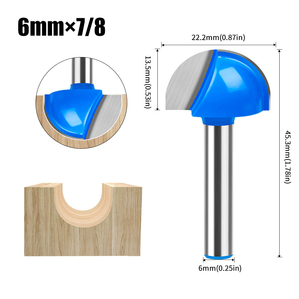 6 handle 12 handle slotting knife bottom digging knife woodworking round bottom knife, engraving machine, trimming machine knife head round bottom trimming milling cutter