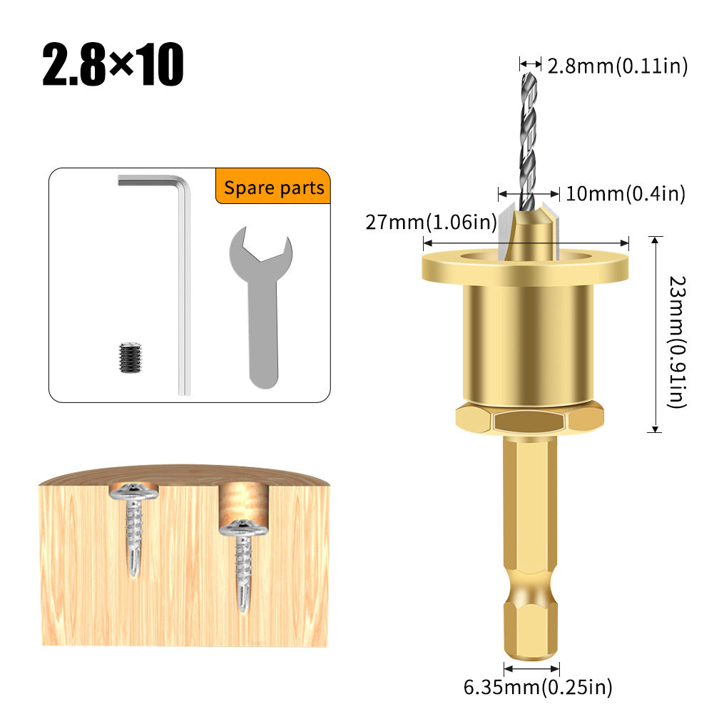 Adjustable hexagonal shank countersunk hole drilling tapered hole drilling screw step drill self-tapping screw alloy head wood installation
