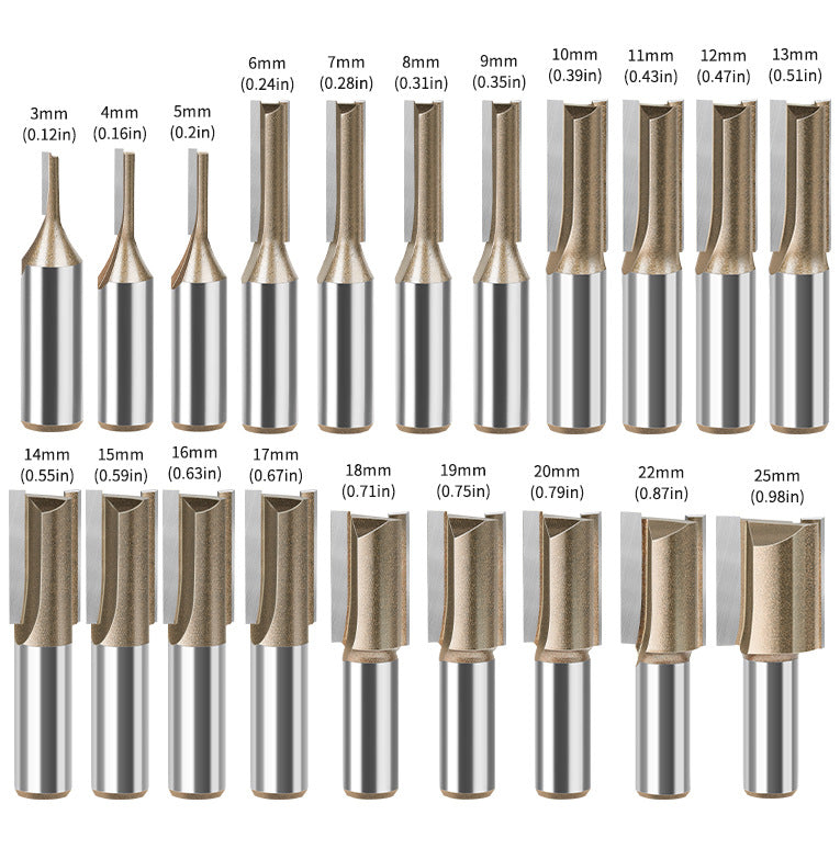 20-Piece set of 1/4 handle professional grade alloy double-edged straight knife slotting knife woodworking milling cutter grooving knife trimming machine engraving
