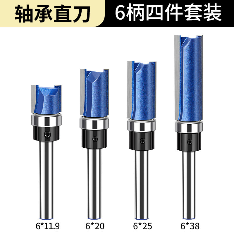 1/4 handle 6 handle inch slotted woodworking milling cutter, bearing straight knife trimming knife engraving machine trimming machine alloy cutter head