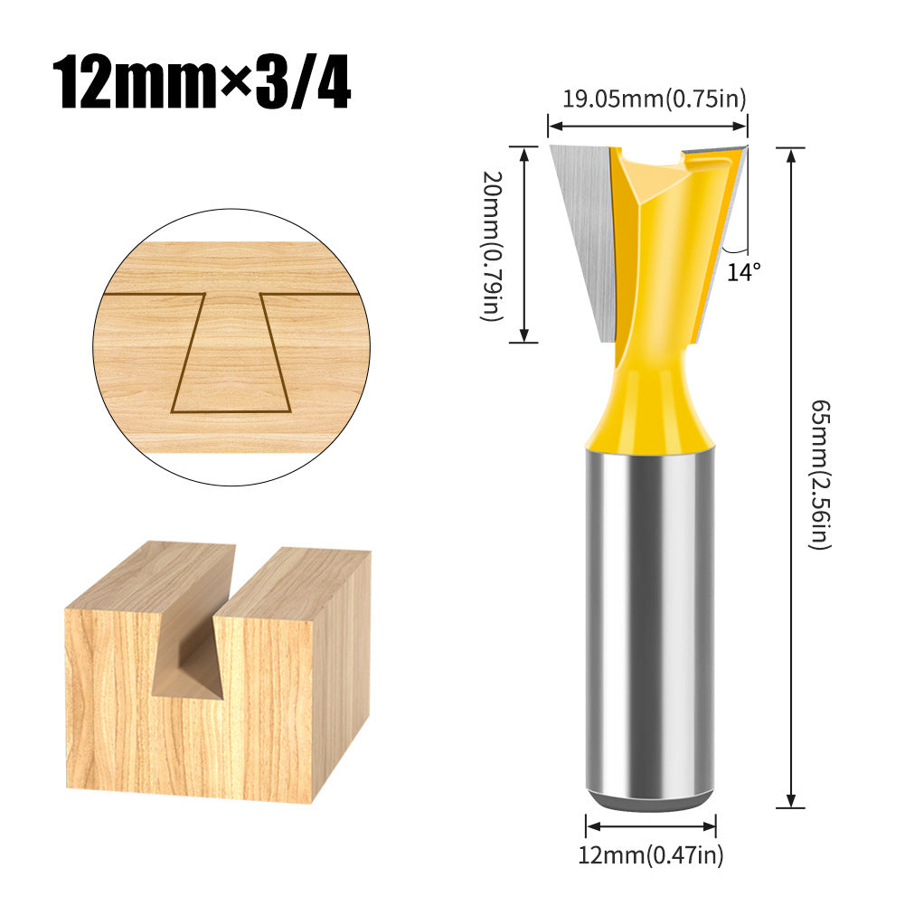 5-piece set of 1/2 handle 12 handle, dovetail knife, zikou Xun knife, woodworking milling cutter, carving knife, dovetail knife slotting knife