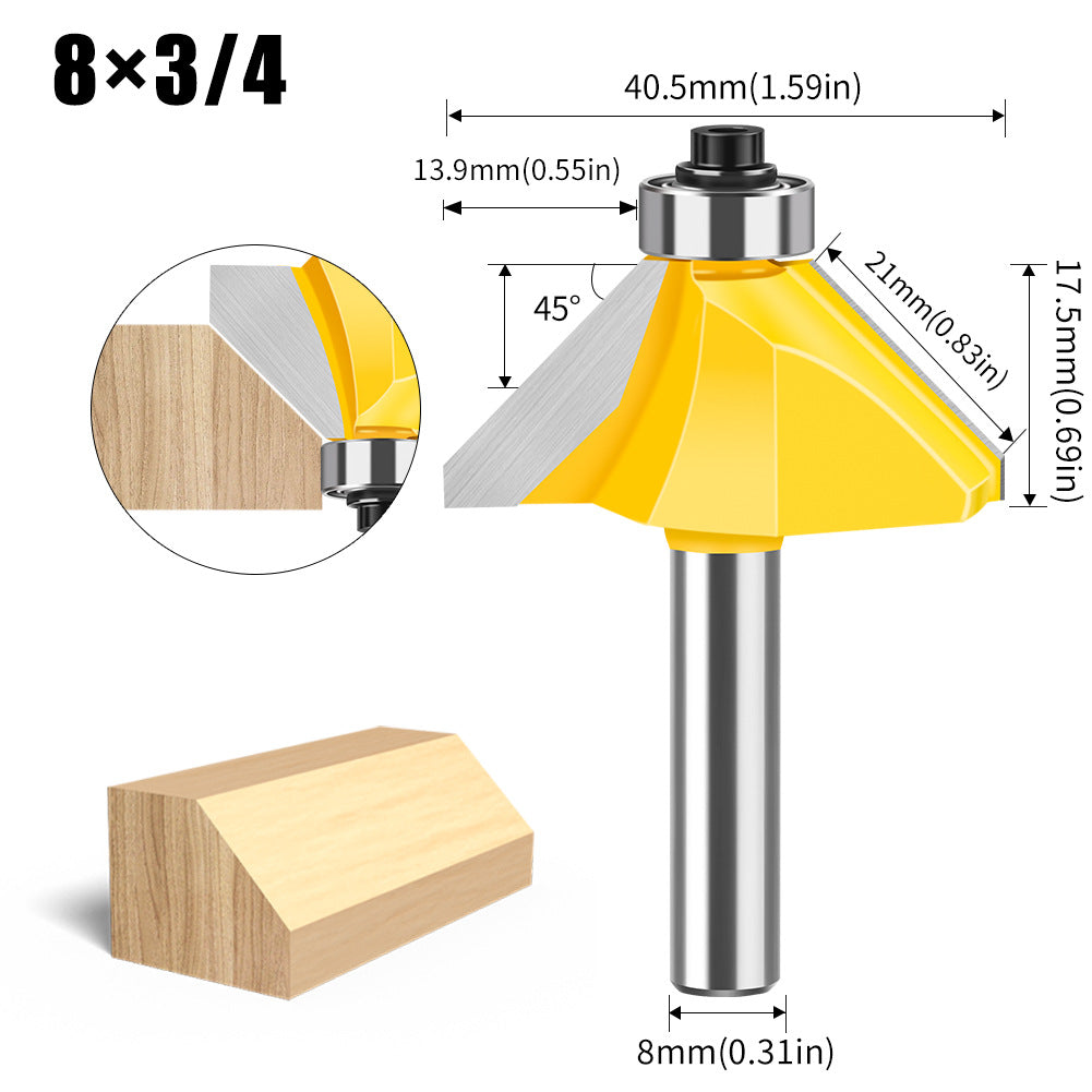 8 handle 45 degree bevel knife woodworking milling cutter trimming machine engraving machine cutter head 45 degree chamfering knife chamfering cutter head