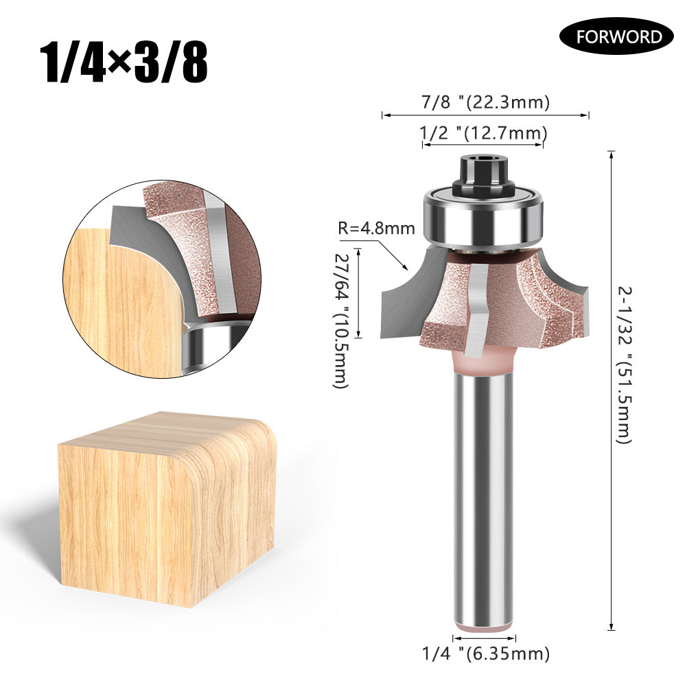 1/4 shank four-blade positive and reverse edge banding knife rounded corner knife arc trimming knife woodworking chamfering knife