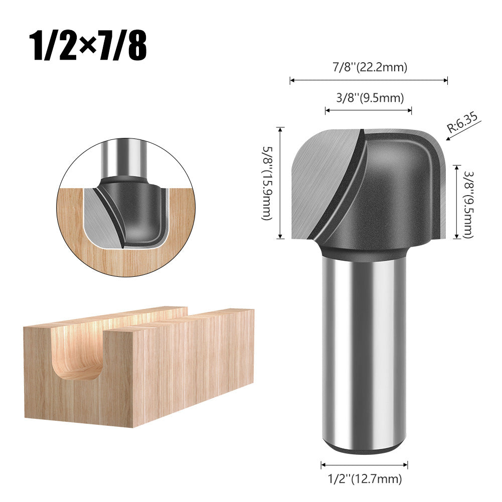 1/2 Shank 1/4 Shank Double Arc Round Bottom Knife, Slotting Knife Bakelite Milling Cutter, Engraving Machine Edge Trimming Machine Round Bottom Linear Knife