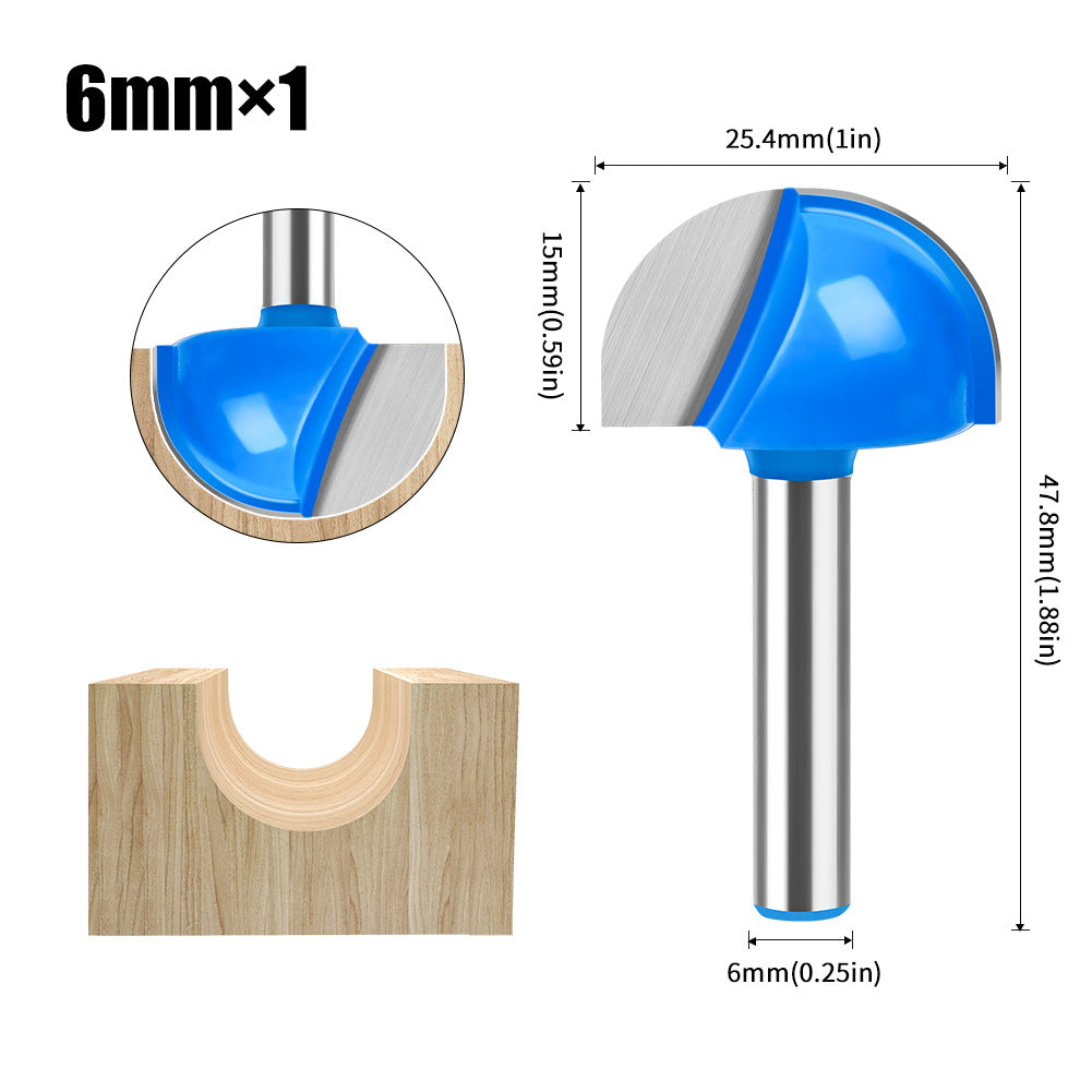 6 handle 12 handle slotting knife bottom digging knife woodworking round bottom knife, engraving machine, trimming machine knife head round bottom trimming milling cutter