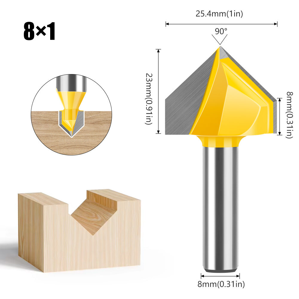 90 degree V-shaped knife 8 handle woodworking milling cutter v-slot trimming machine cutter head Aluminum plastic plate slotting integrated wall folding cutter head