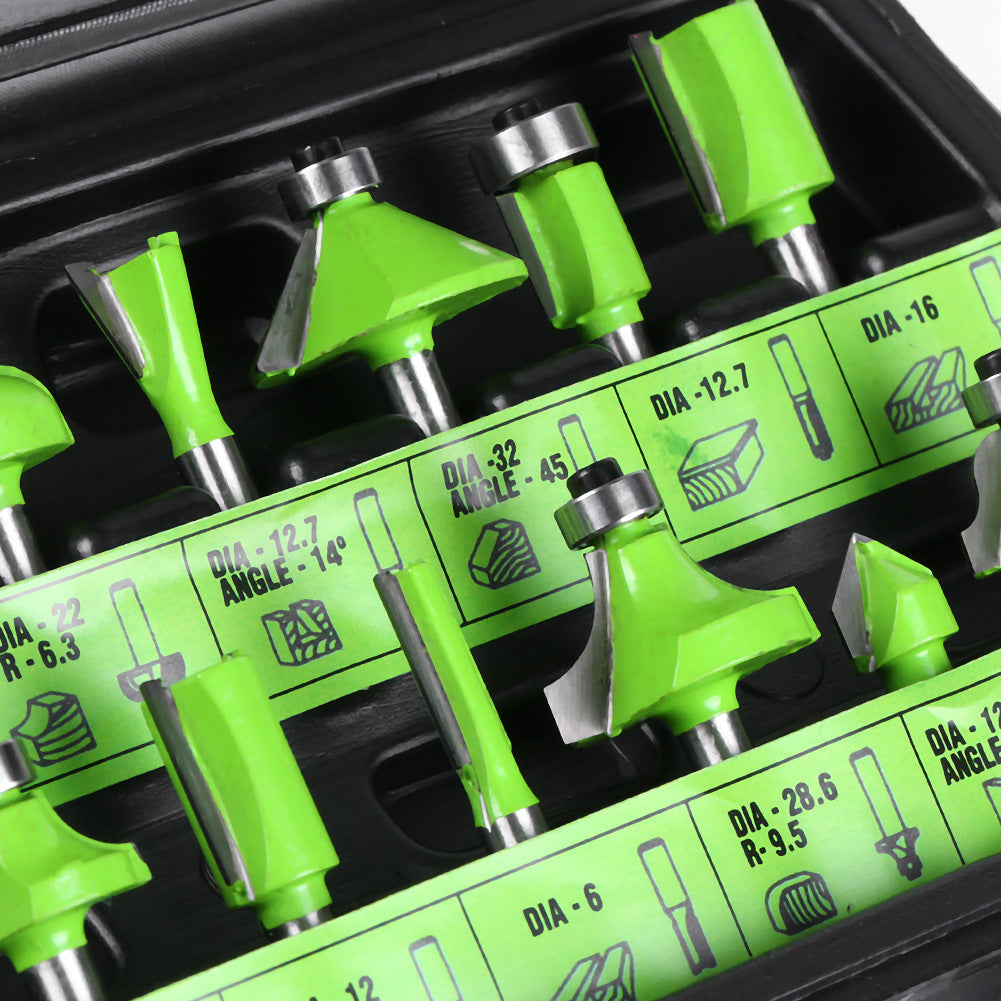 12-Piece set of 1/4 handle woodworking milling cutter set, trimming machine cutter head, bakelite milling engraving machine, milling cutter, trimming cutter 12PC