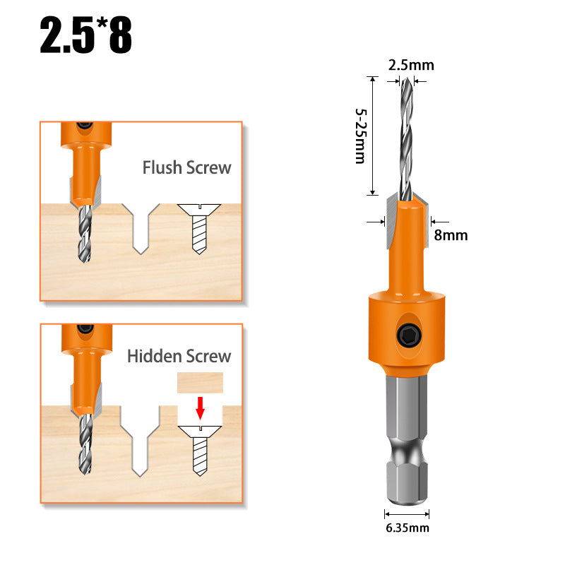 Hexagonal shank woodworking drill countersunk drill hidden screw hole double edge punching countersunk drill high speed steel woodworking drill