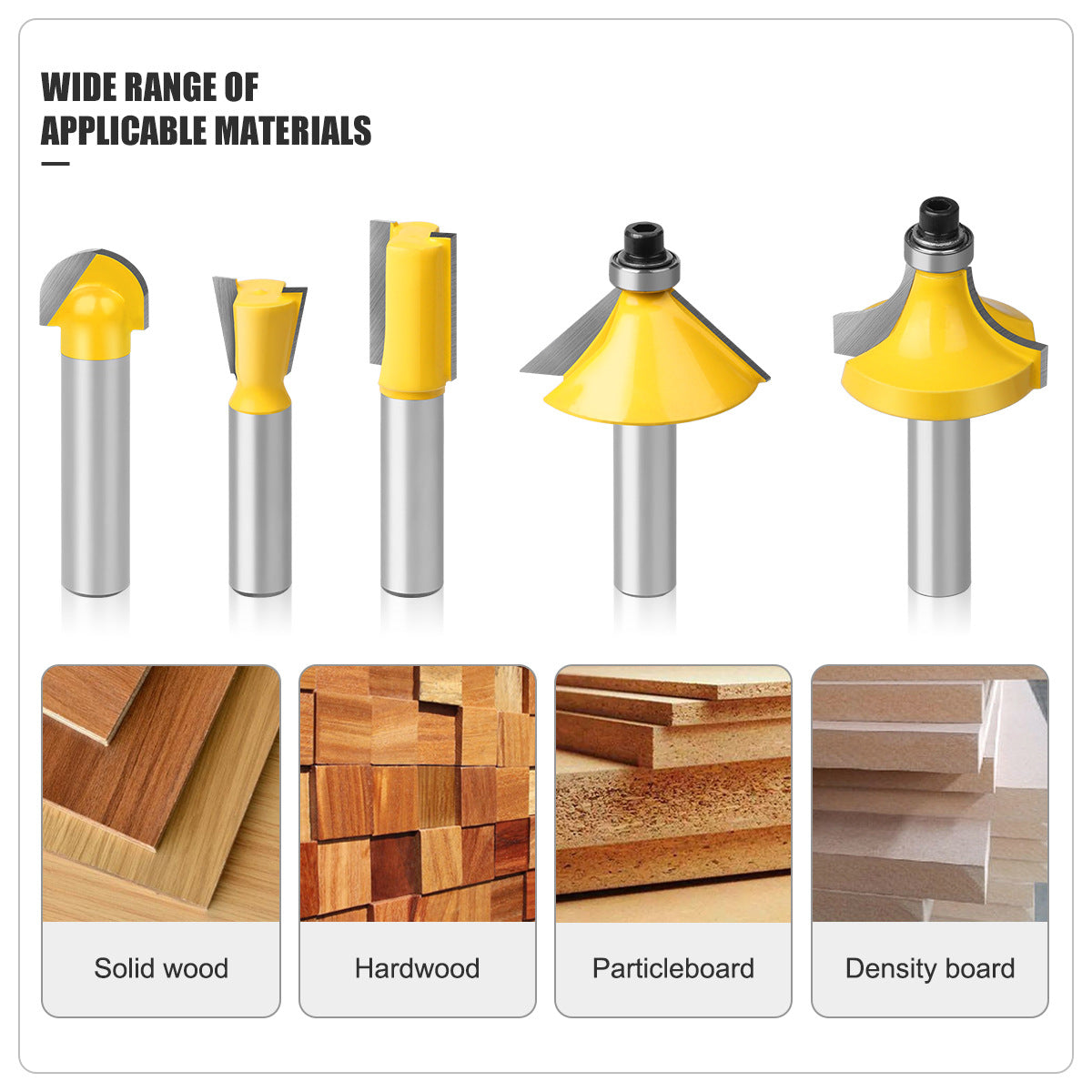 Woodworking milling cutter 8 handle 12-piece set yellow, woodworking engraving machine/bakelite milling/trimming machine, cutter head set cutter