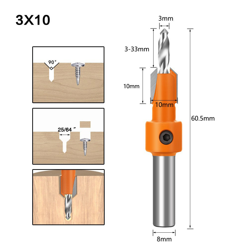 Woodworking Sink Hole Drilling Taper Hole Drilling Alloy Head Screw Step Drilling Wood Self-Tapping Screw Installation Step Drilling