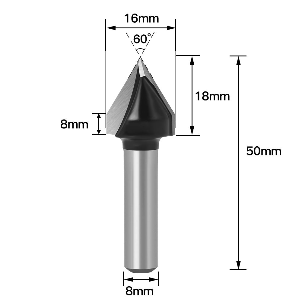 Jincheng 8mm handle 60 degrees professional grade V-shaped knife chamfering beveled edge knife woodworking trimming machine tool head folding alloy milling cutter